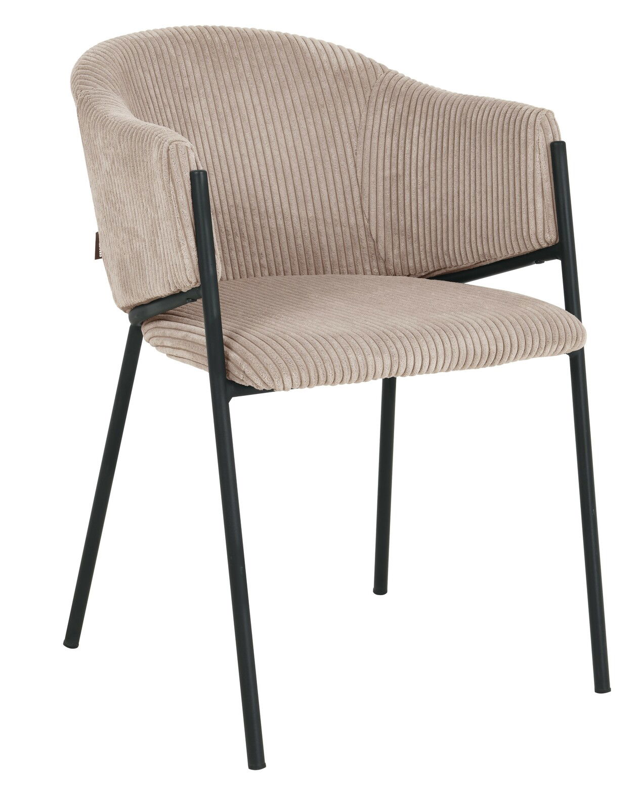 Z2 Armlehnstuhl KRONOS Beiger Armlehnstuhl mit geripptem Stoffbezug und schwarzen Metallbeinen, seitliche Perspektive
