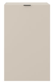 Frontansicht eines einflügeligen, niedrigen Standelements in neutralem Beige mit schwarzem Griff oben.