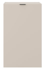 Frontansicht eines einflügeligen, niedrigen Standelements in neutralem Beige mit schwarzem Griff oben.