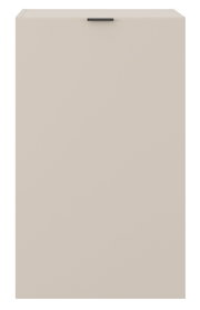 Frontansicht eines einflügeligen, niedrigen Standelements in neutralem Beige mit schwarzem Griff oben.