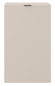 Frontansicht eines einflügeligen, niedrigen Standelements in neutralem Beige mit schwarzem Griff oben.