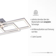 Moderne Deckenleuchte IVEN mit rechteckigem Design, seitliche Perspektive, stufenlos dimmbar mit simplydim Technologie und 5 Jahre Garantie.