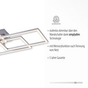Moderne Deckenleuchte IVEN mit rechteckigem Design, seitliche Perspektive, stufenlos dimmbar mit simplydim Technologie und 5 Jahre Garantie.