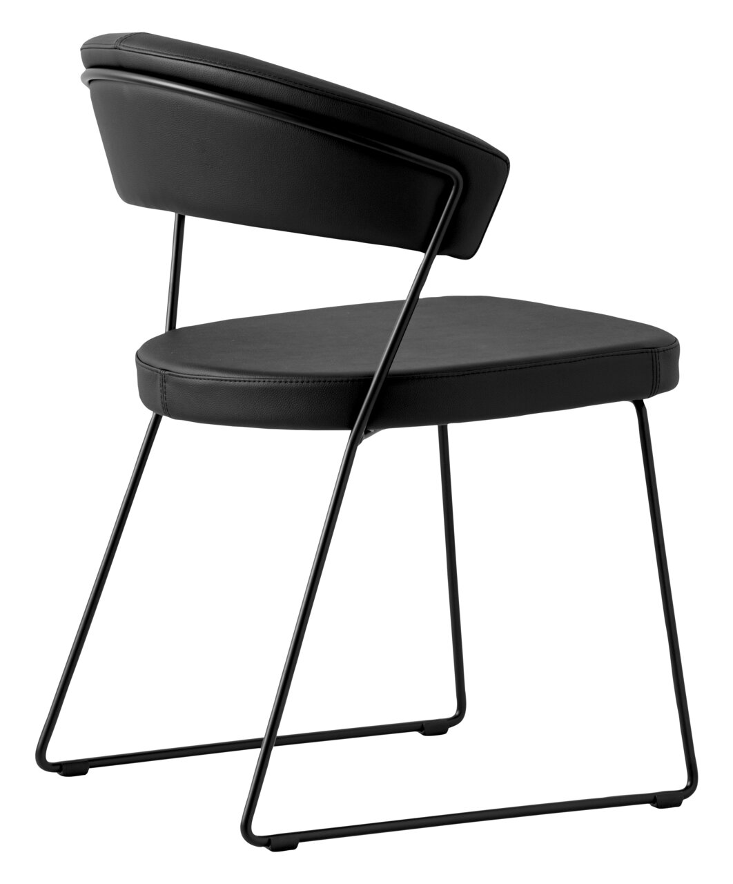 Moderne zwarte stoel met metalen frame, zijaanzicht