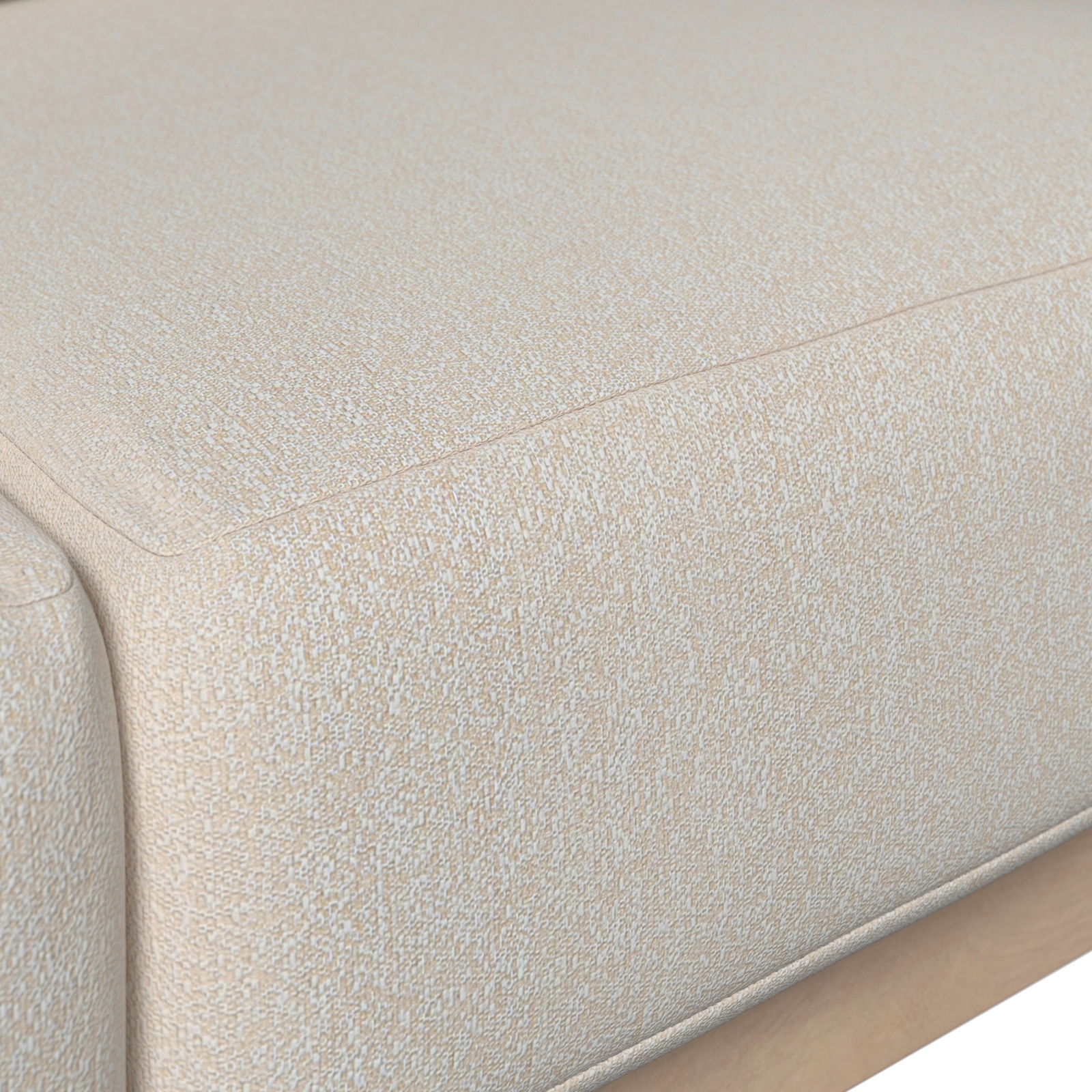 Nahaufnahme einer beigen Loungegarnitur mit strukturierter Oberfläche, seitliche Perspektive