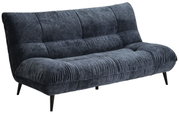 Zweisitziges Sofa in dunkelblauem Stoff, seitliche Perspektive