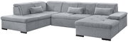 Graues Ecksofa in U-Form mit Kissen, Ansicht von vorne.