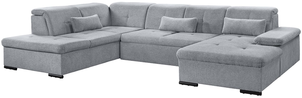 Z2 Wohnlandschaft VELORIA Graues Ecksofa in U-Form mit Kissen, Ansicht von vorne.