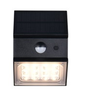 LED-buitenwandlamp op zonne-energie met bewegingsmelder, afgebeeld van voren