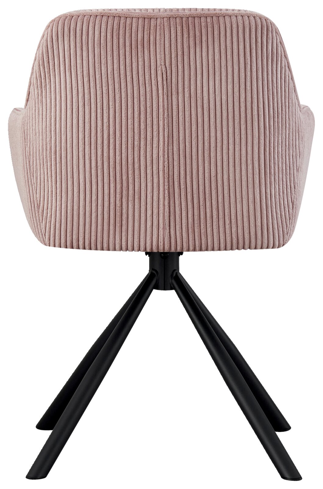 Z2 Fauteuil LISA Achterkant van een fauteuil met een roze, geribbelde stoffen bekleding en zwarte metalen poten.