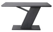 Moderne tafel met schuine, Z-vormige poot in donkere houtlook, zijaanzicht