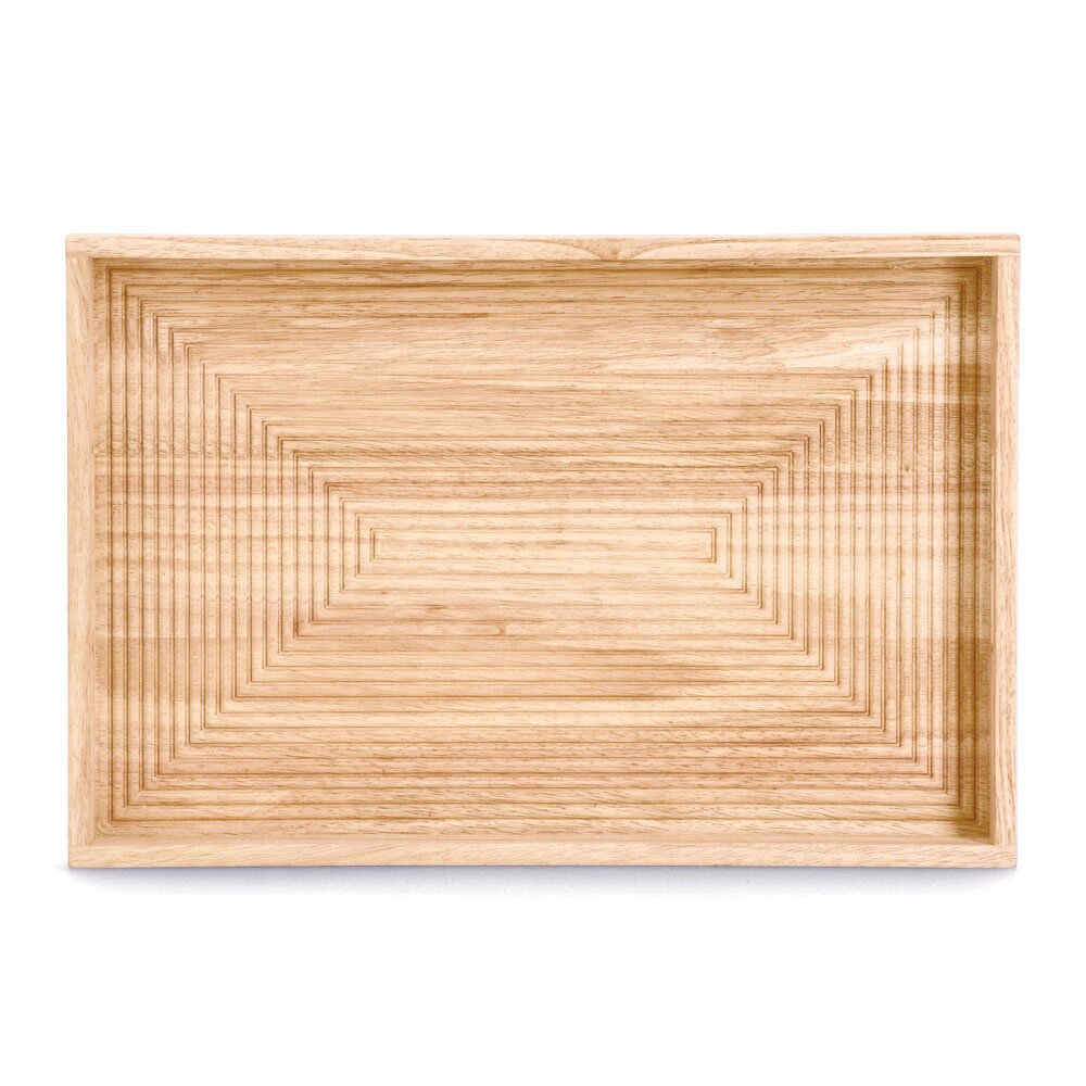 Rechteckiges Serviertablett aus Holz mit gestuftem Design, Ansicht von oben