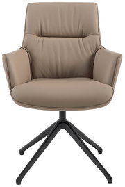 Moderner Armlehnstuhl in Beige mit schwarzem Metallgestell, Frontalansicht