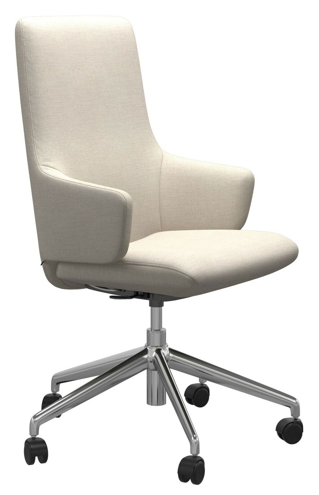 Stressless Home Office Sessel OFFICE LAUREL (L) Beiger Bürostuhl mit Armlehnen und verchromtem Fußkreuz, seitliche Perspektive