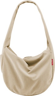 Beige Cord-Umhängetasche im Hobo-Design mit Reißverschluss und rotem reisenthel-Label, Frontansicht freigestellt auf weißem Hintergrund.