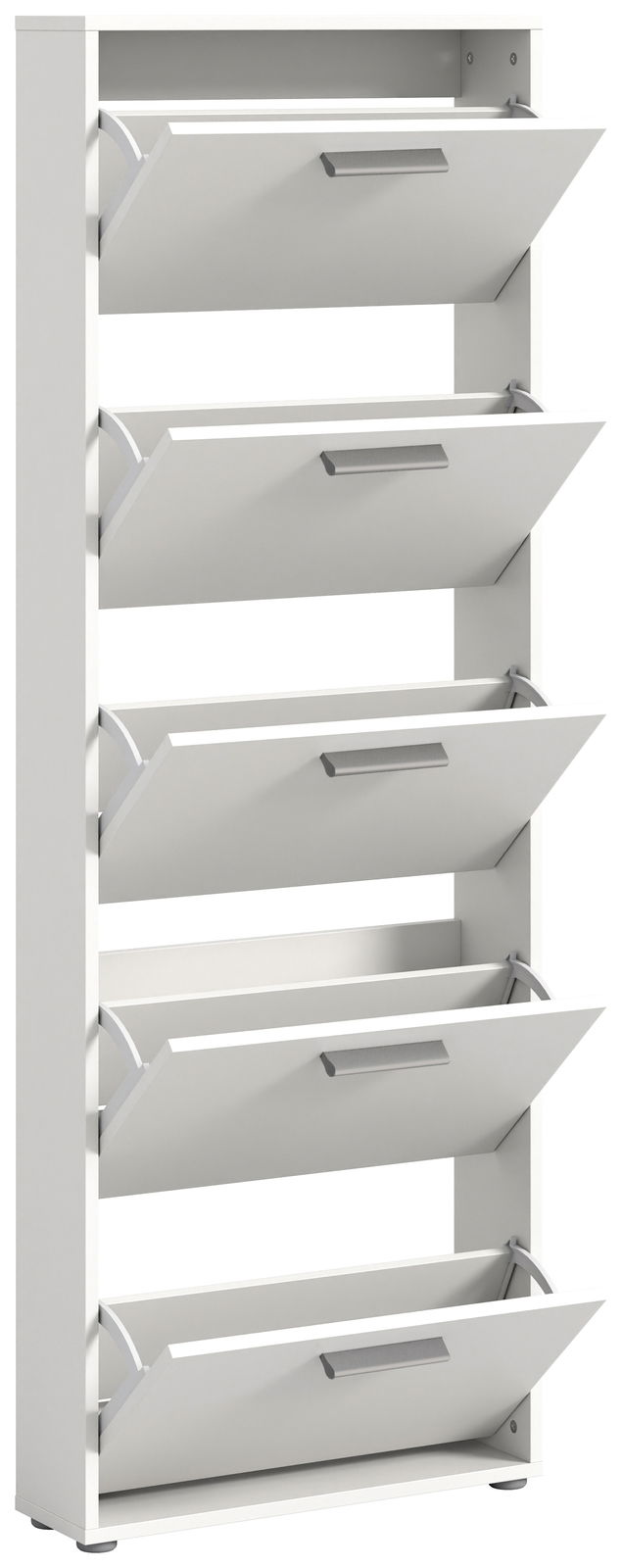 Weißer Schuhkipper mit fünf Klappen, seitliche Perspektive