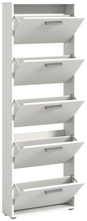 Weißer Schuhkipper mit fünf Klappen, seitliche Perspektive