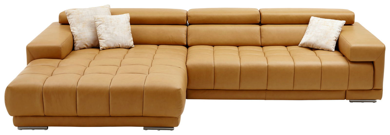 Braune Longchairkombination mit beigen Kissen, Perspektive von vorne