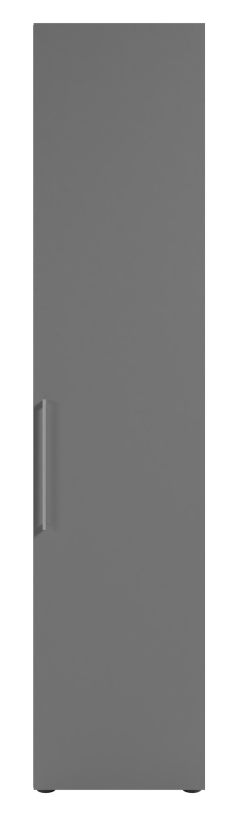 Grauer, hoher Aktenschrank mit rechter Ansicht und vertikalem Griff.