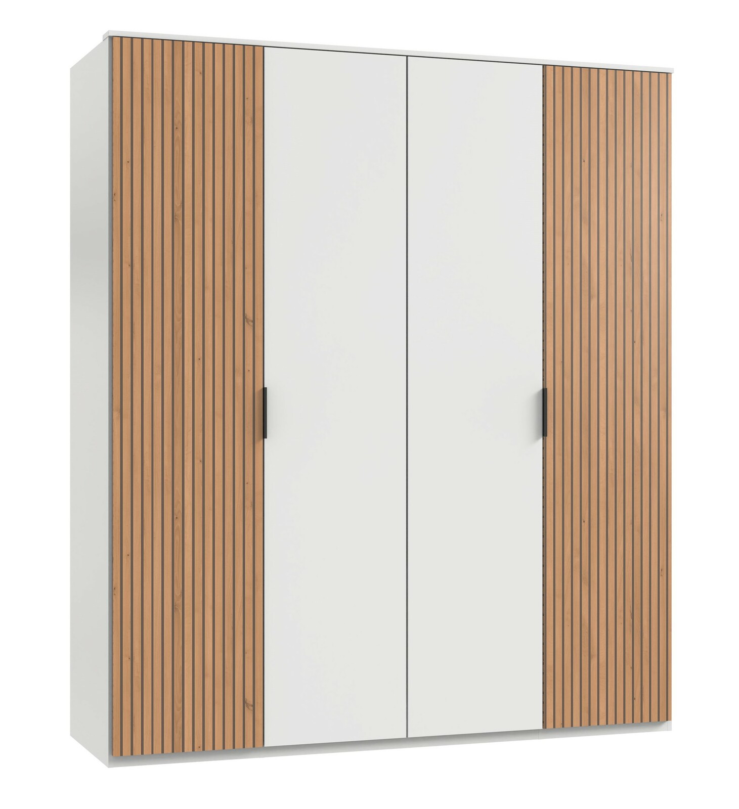 Z2 Drehtürenschrank 4-trg. Tunis Moderner 4-türiger Drehtürenschrank mit weißen und holzfarbenen Fronten, Frontalansicht