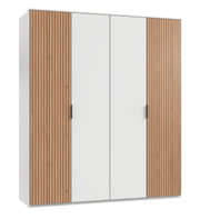 Moderne vierdeurs draaikast met witte en houtkleurige fronten, vooraanzicht