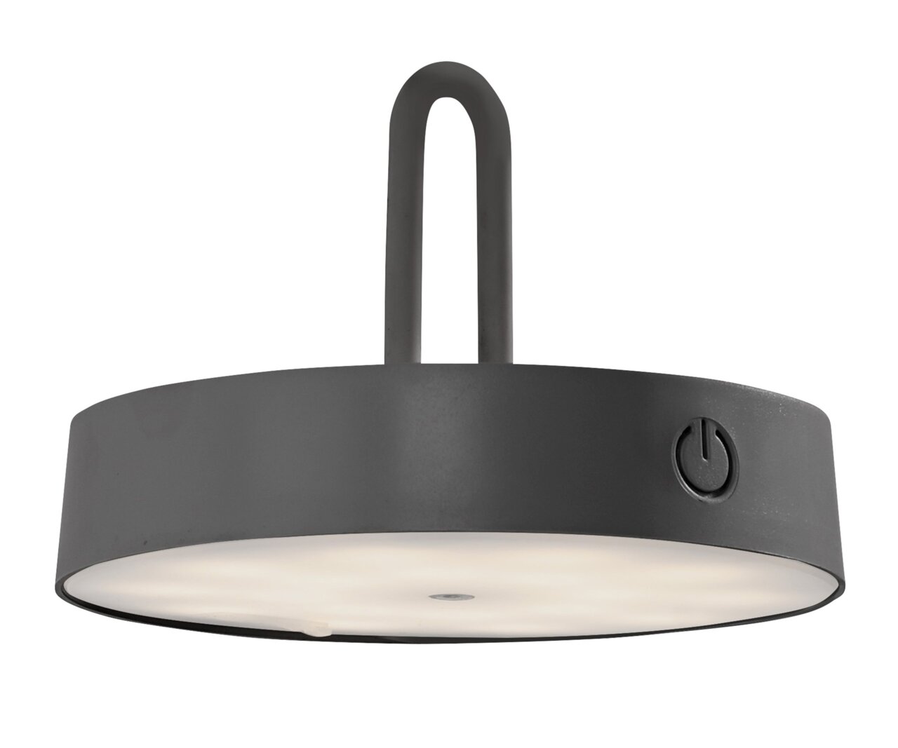 Moderne schwarze Wandleuchte ARMA mit rundem Design und seitlichem Ein-/Ausschalter, seitliche Perspektive