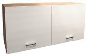Moderne hangkast met twee witte deuren en een houten afwerking, vooraanzicht