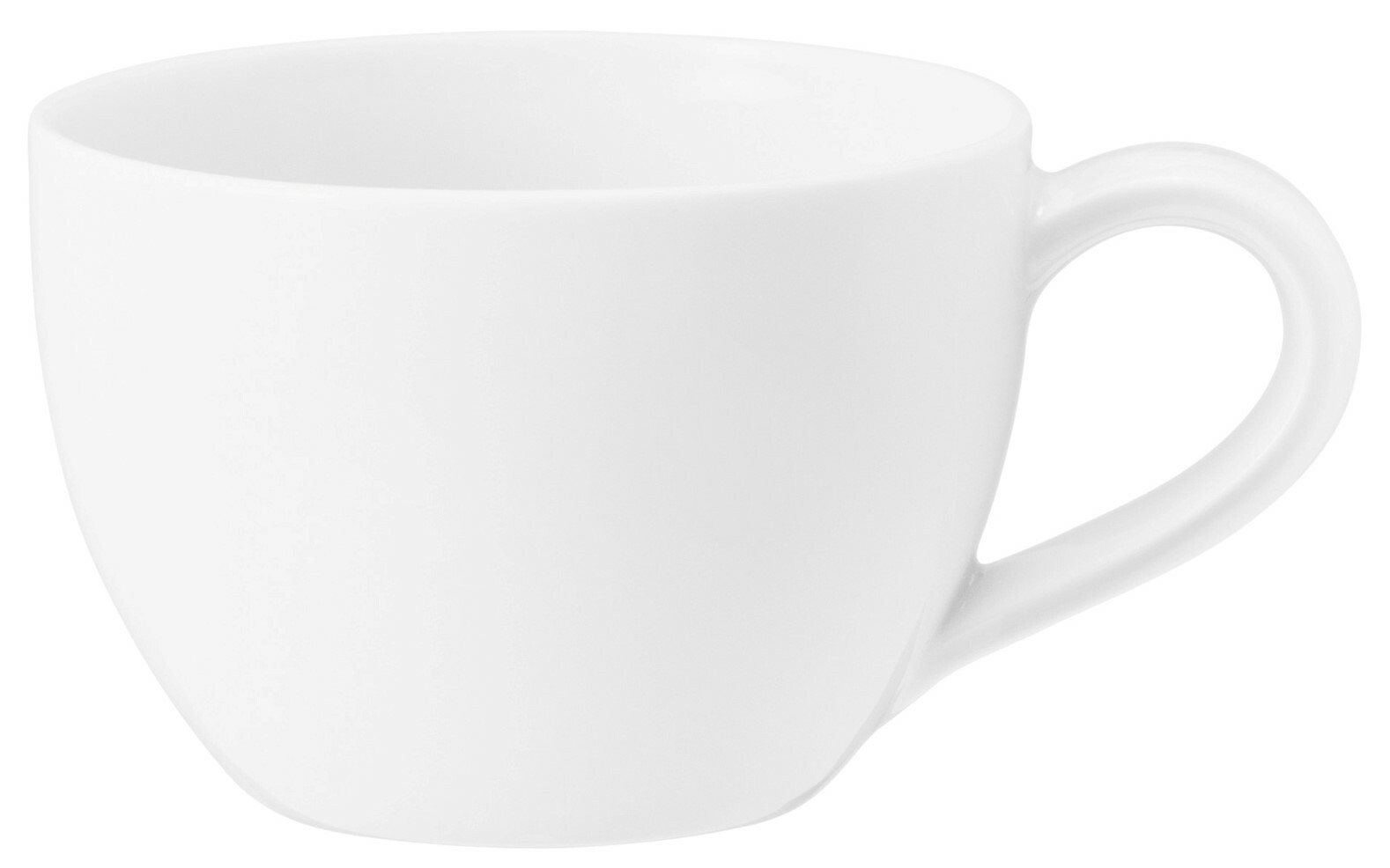 Weiße Espressotasse mit Henkel, seitliche Ansicht