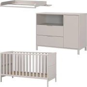 Babykamer, 3-delig, bestaande uit een ledikantje, een verschoontafel en een commode, zijaanzicht