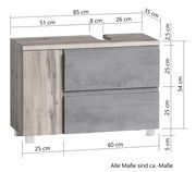 Waschbeckenunterschrank in Holzoptik mit grauen Schubladen, Frontansicht