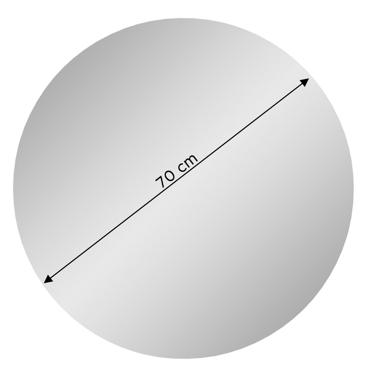 Ronde spiegel met een diameter van 70 cm, gezien vanuit vogelperspectief.