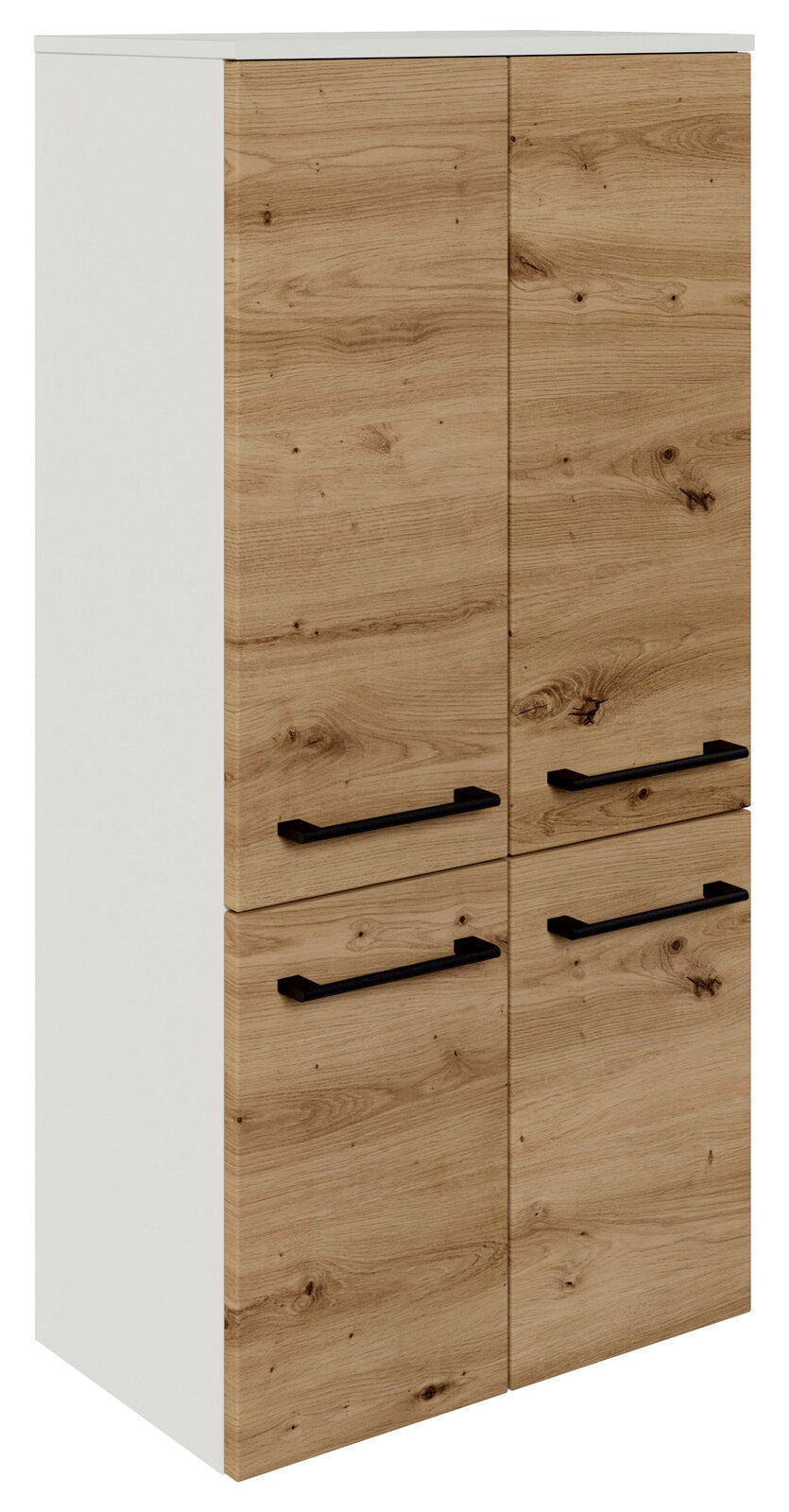 Sadena Midischrank PLAKA Midischrank 60,2 cm in Holzoptik mit schwarzen Griffen, seitliche Perspektive