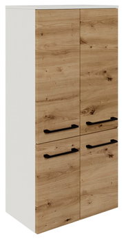 Midischrank 60,2 cm in Holzoptik mit schwarzen Griffen, seitliche Perspektive