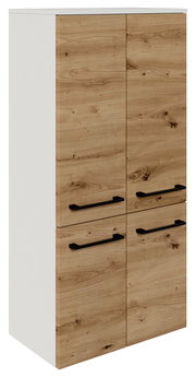 Midischrank 60,2 cm in Holzoptik mit schwarzen Griffen, seitliche Perspektive