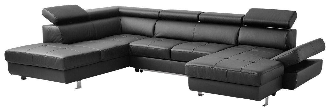 Stylife Wohnlandschaft TORINO Schwarze Polsterrundecke in L-Form mit verstellbaren Kopfstützen und Stauraum, Perspektive von vorne links