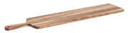Langes Servierbrett aus Akazienholz mit Griff, seitliche Perspektive
