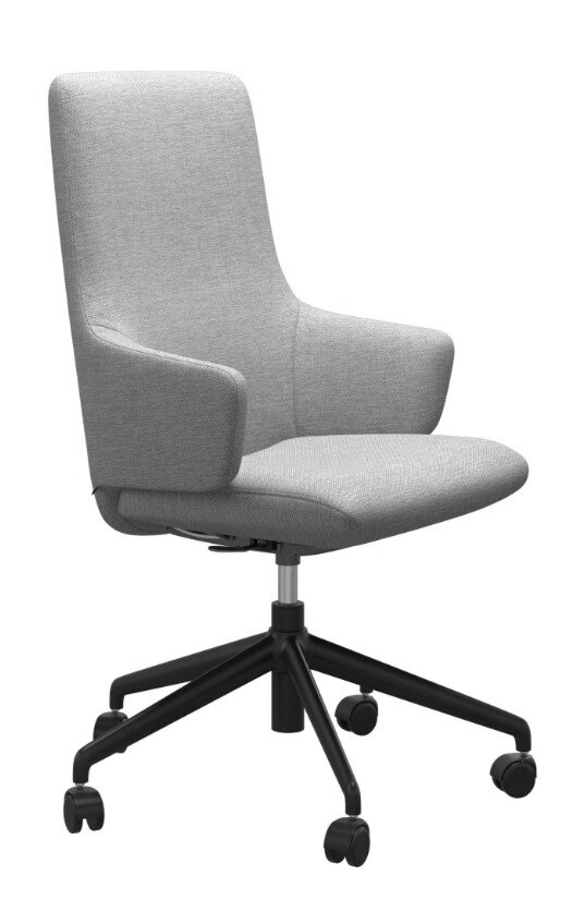 Stressless Home Office Sessel OFFICE LAUREL (L) Beiger Home Office Sessel mit Armlehnen und schwarzem Drehfuß, seitliche Perspektive