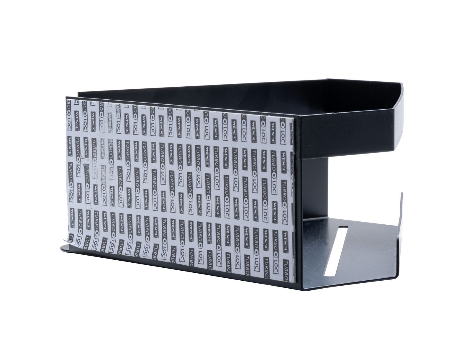 Schwarze Eckablage Meleto aus Metall, seitliche Perspektive