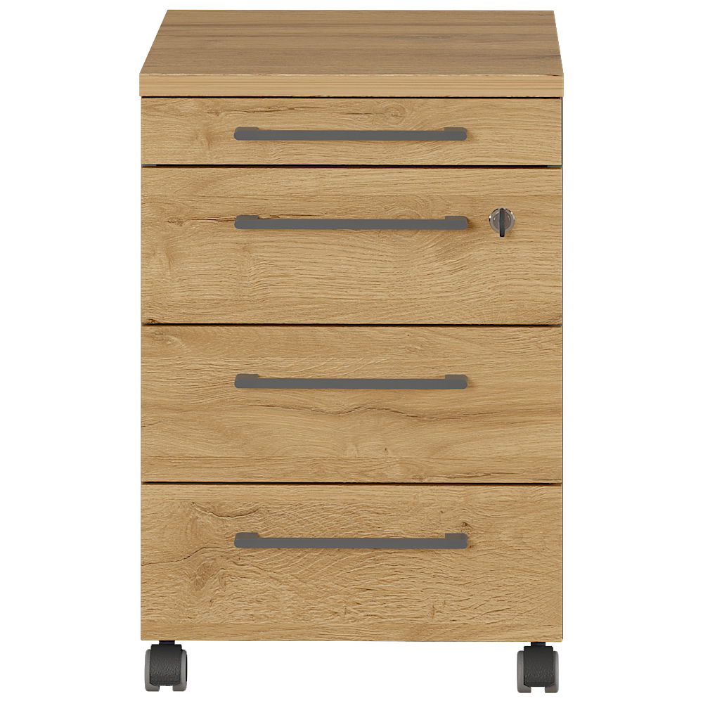 Rollcontainer aus Holz mit vier Schubladen, Frontansicht