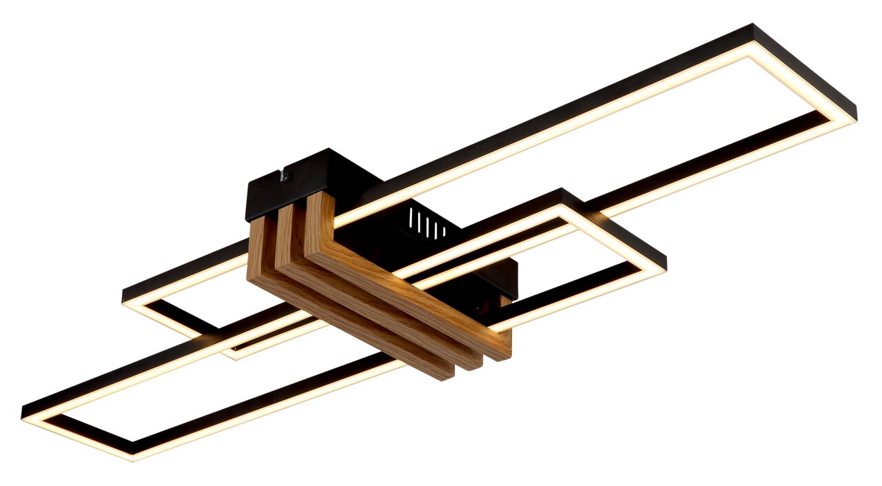 Globo Lighting Deckenleuchte GERTRUD Moderne Deckenleuchte mit rechteckigen LED-Rahmen in Holzoptik, seitliche Perspektive