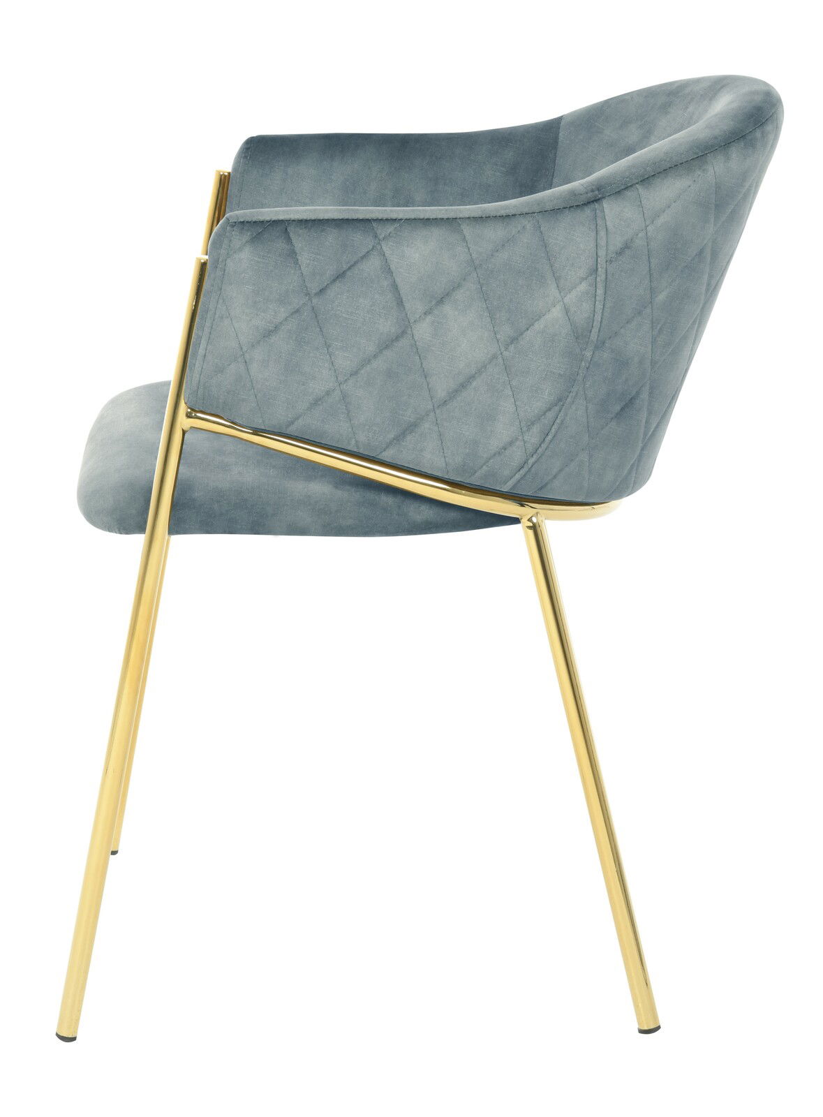 Z2 Armlehnstuhl KRONOS Seitenansicht eines eleganten Armlehnstuhls mit blauer Polsterung und goldenen Beinen