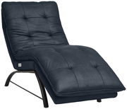 Elegante Liege in dunklem Stoff mit gepolstertem Design, seitliche Perspektive