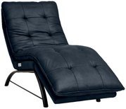 Elegante Liege in dunklem Stoff mit gepolstertem Design, seitliche Perspektive