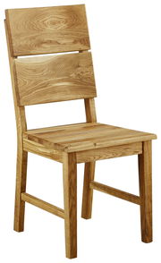 Holzstuhl in seitlicher Perspektive mit klarer Maserung und schlichtem Design