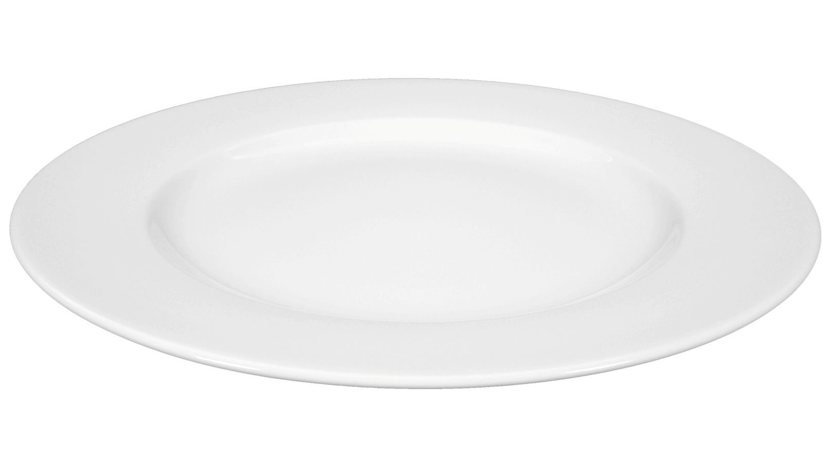 Weißer flacher Teller Rondo/Liane 30cm, seitliche Perspektive