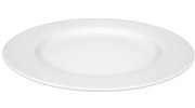 Weißer flacher Teller Rondo/Liane 30cm, seitliche Perspektive