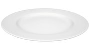 Weißer flacher Teller Rondo/Liane 30cm, seitliche Perspektive