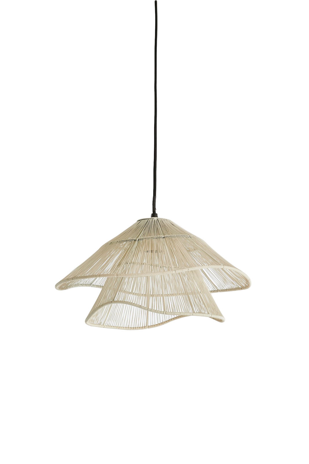 Hängeleuchte ALAMEDA aus geflochtenem Material in natürlichem Beige, seitliche Perspektive