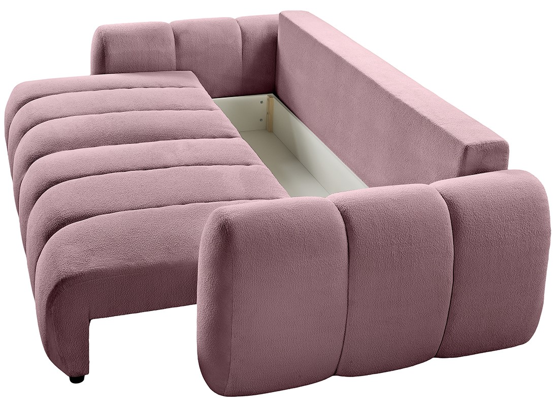 Rosa Funktionssofa in L-Form mit Stauraum, Ansicht von oben