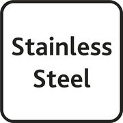 Ansicht eines quadratischen Schildes mit der Aufschrift 'Stainless Steel'.